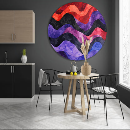 Abstracte golvende lijnen in levendige kleuren aluminium muurcirkel