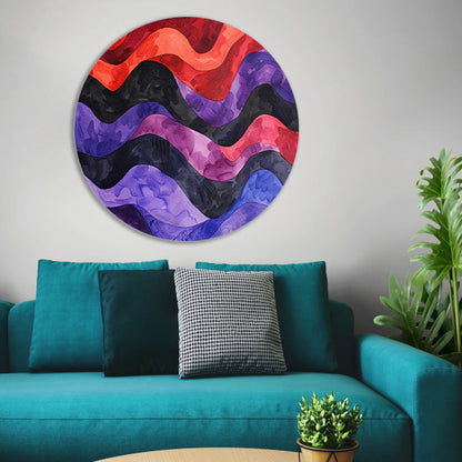 Abstracte golvende lijnen in levendige kleuren aluminium muurcirkel