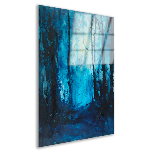 Abstract blauw bos in dynamische penseelstreken acrylglas