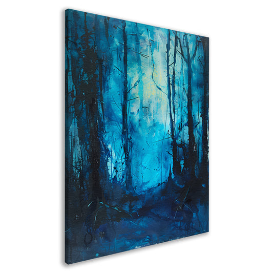 Abstract blauw bos in dynamische penseelstreken canvas