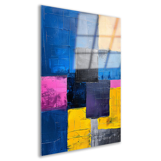Abstract schilderij met kleurrijke blokken en texturen acrylglas