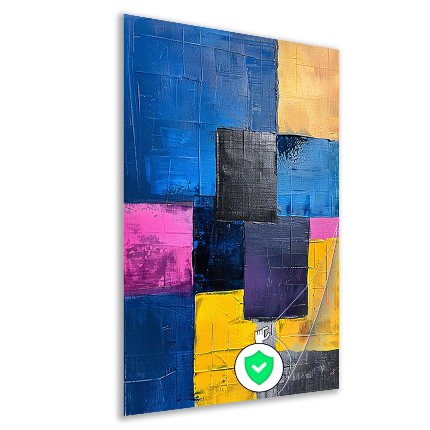 Abstract schilderij met kleurrijke blokken en texturen poster