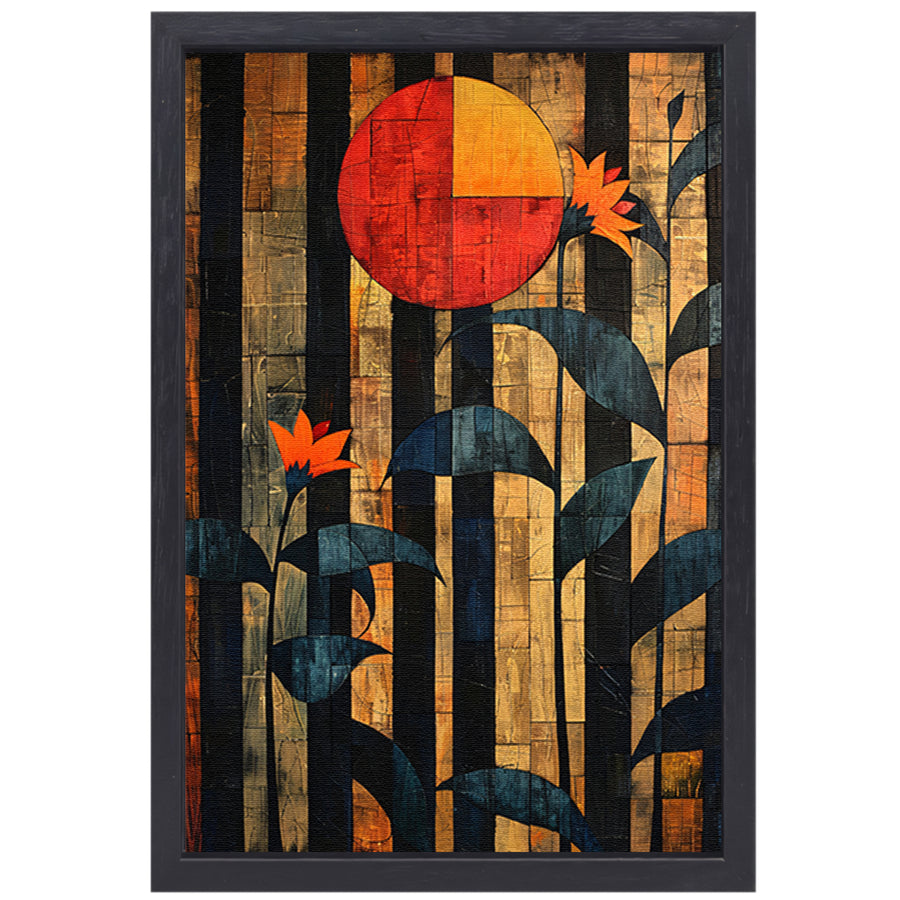 Abstract Bloemen in Geometrische Harmonie canvas met baklijst