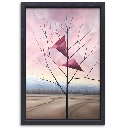 Minimalistische boom met bergen canvas met baklijst