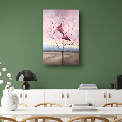 Minimalistische boom met bergen canvas met baklijst