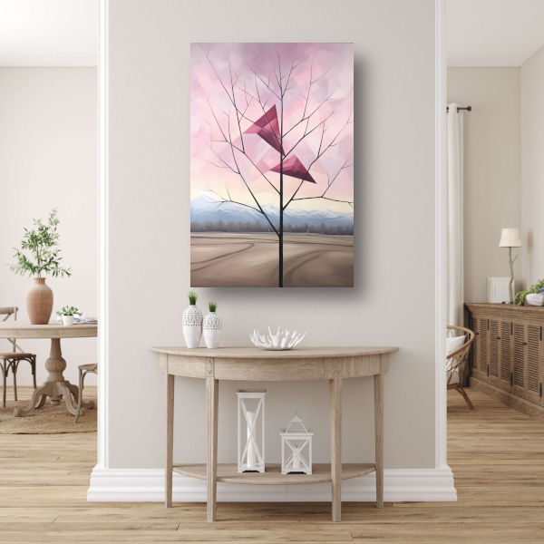 Minimalistische boom met bergen canvas met baklijst