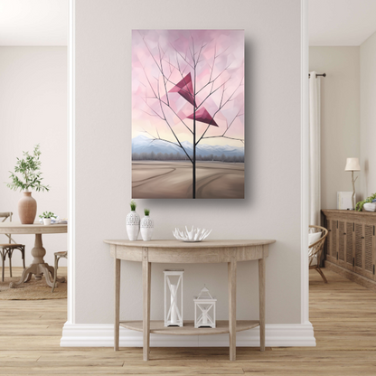 Minimalistische boom met bergen canvas met baklijst