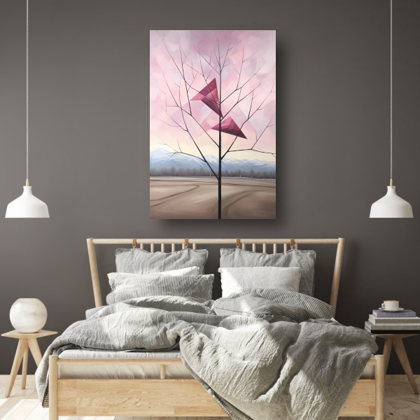Minimalistische boom met bergen canvas met baklijst