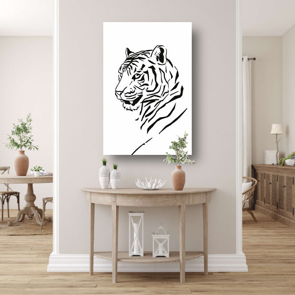 Minimalistische Zwarte Tijger Lijnenkunst poster