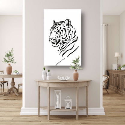 Minimalistische Zwarte Tijger Lijnenkunst poster