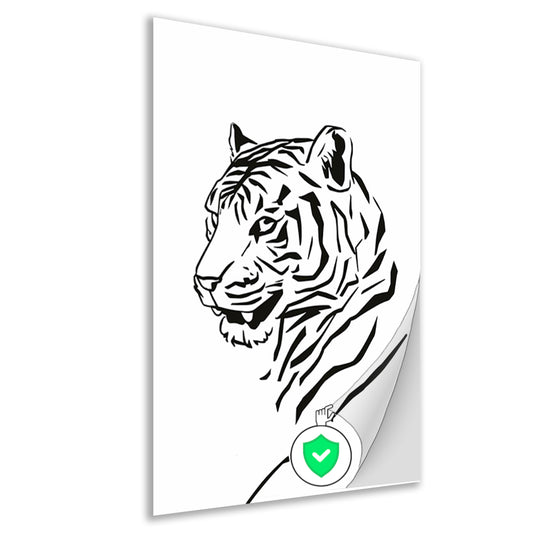 Minimalistische Zwarte Tijger Lijnenkunst poster