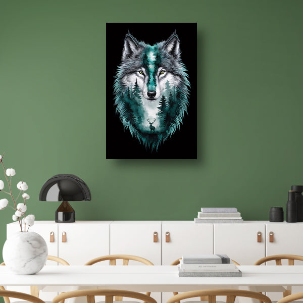 Wolf met boslandschap in vacht verweven poster