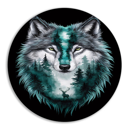 Wolf met boslandschap in vacht verweven forex muurcirkel