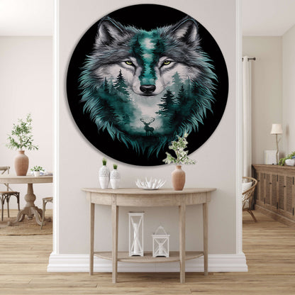 Wolf met boslandschap in vacht verweven forex muurcirkel