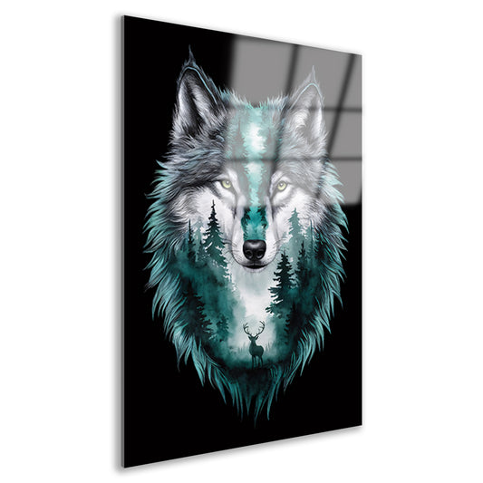 Wolf met boslandschap in vacht verweven acrylglas