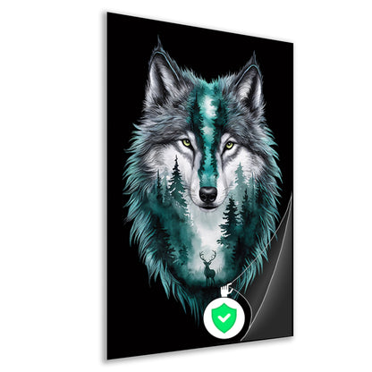 Wolf met boslandschap in vacht verweven poster