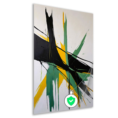 Abstracte dynamiek in zwart, wit en geel poster