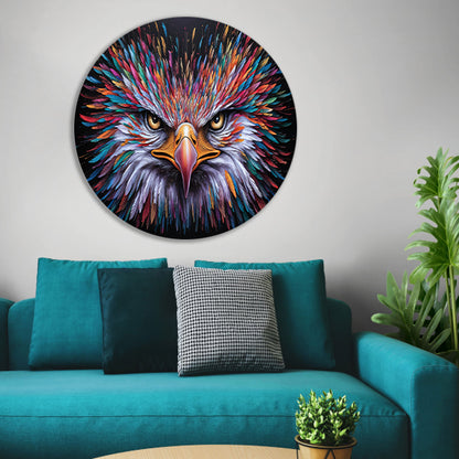 Kleurrijke psychedelische adelaar print voor inrichting aluminium muurcirkel