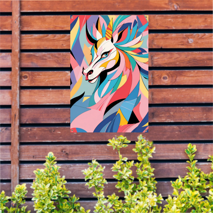 Kleurrijk abstract paard in kubistische stijl tuinposter