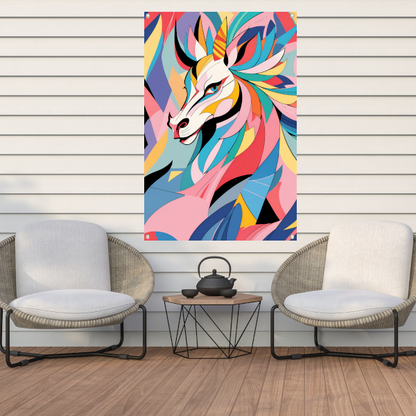Kleurrijk abstract paard in kubistische stijl tuinposter