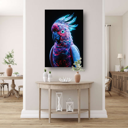 Futuristische bioluminescente papegaai op donkere achtergrond canvas