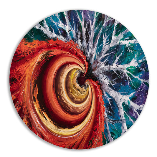 Abstracte kleurrijke spiraal met dynamiek aluminium muurcirkel