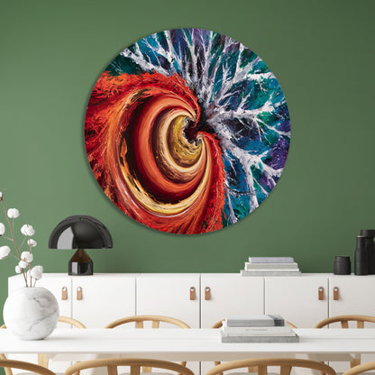 Abstracte kleurrijke spiraal met dynamiek aluminium muurcirkel