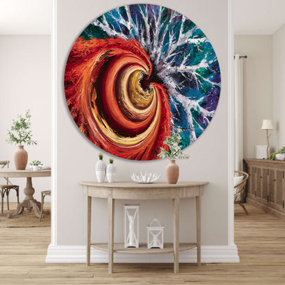 Abstracte kleurrijke spiraal met dynamiek aluminium muurcirkel