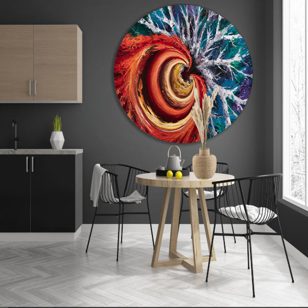 Abstracte kleurrijke spiraal met dynamiek aluminium muurcirkel