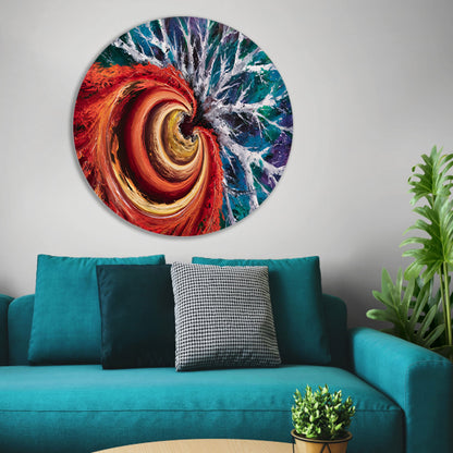 Abstracte kleurrijke spiraal met dynamiek aluminium muurcirkel