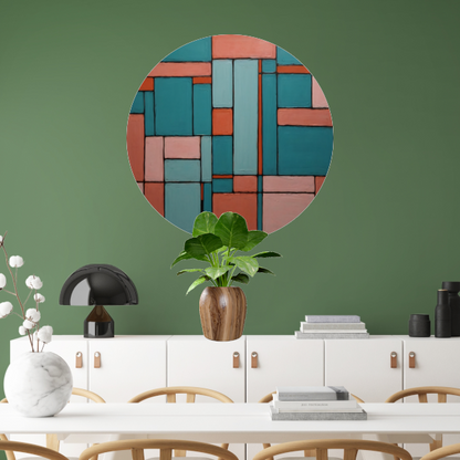 Geometrische Harmonie in Roze en Cyaan aluminium muurcirkel