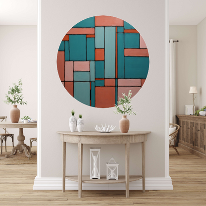 Geometrische Harmonie in Roze en Cyaan aluminium muurcirkel