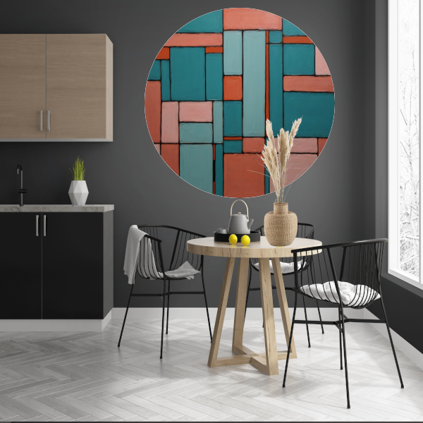 Geometrische Harmonie in Roze en Cyaan aluminium muurcirkel