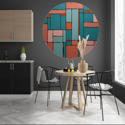Geometrische Harmonie in Roze en Cyaan aluminium muurcirkel