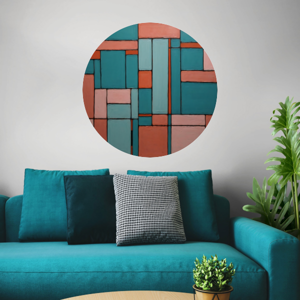 Geometrische Harmonie in Roze en Cyaan aluminium muurcirkel