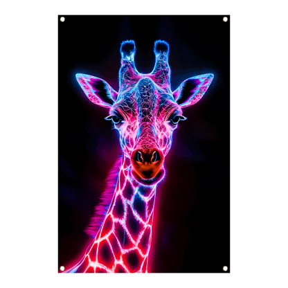 Futuristische giraffe in neonkleuren kunstwerk tuinposter