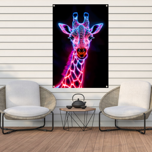 Futuristische giraffe in neonkleuren kunstwerk tuinposter