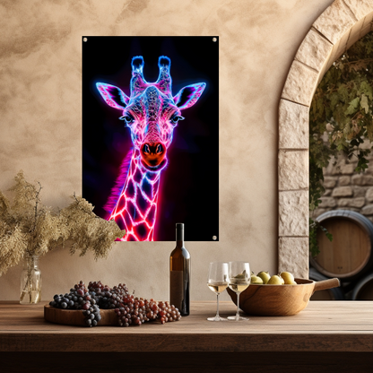 Futuristische giraffe in neonkleuren kunstwerk tuinposter