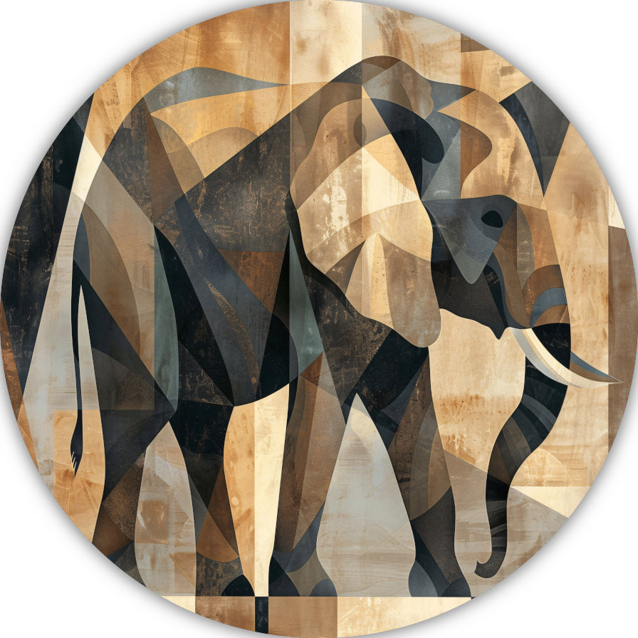 Abstracte Sepia Geometrische Olifant Kunst aluminium muurcirkel