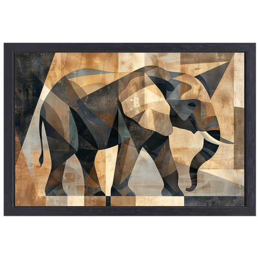 Abstracte Sepia Geometrische Olifant Kunst canvas met baklijst