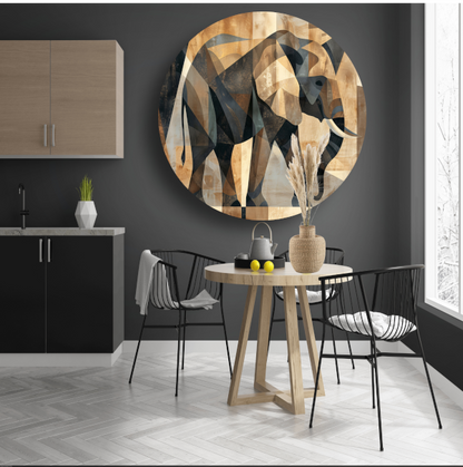 Abstracte Sepia Geometrische Olifant Kunst forex muurcirkel