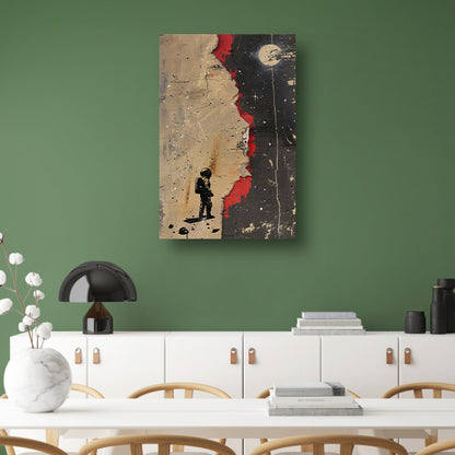 Astronaut Verkent Abstract Ruimtewereld canvas met baklijst