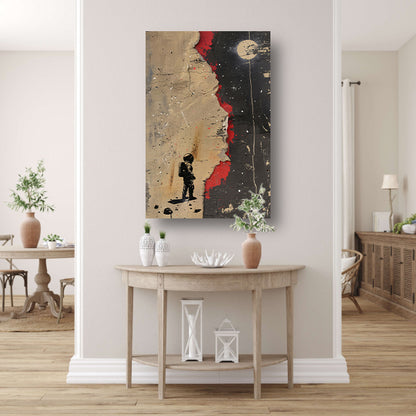 Astronaut Verkent Abstract Ruimtewereld canvas met baklijst