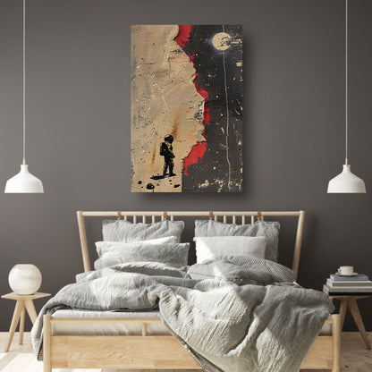 Astronaut Verkent Abstract Ruimtewereld canvas met baklijst