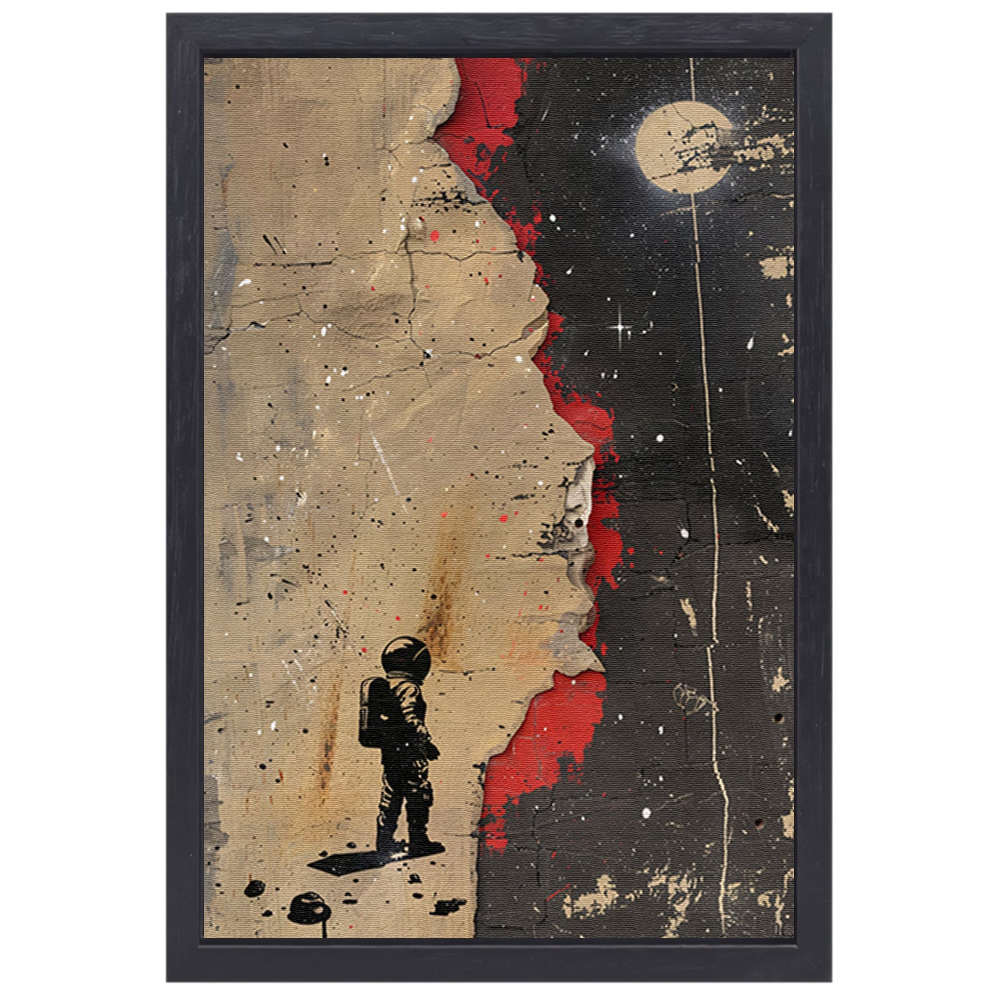 Astronaut Verkent Abstract Ruimtewereld canvas met baklijst