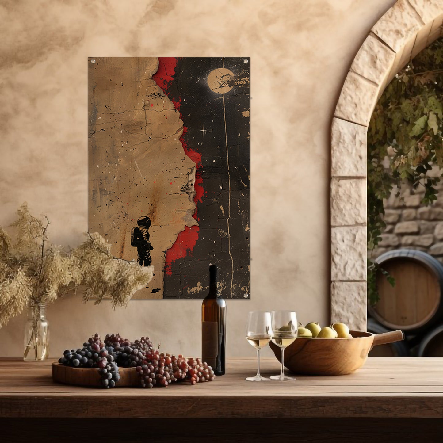Astronaut Verkent Abstract Ruimtewereld tuinposter