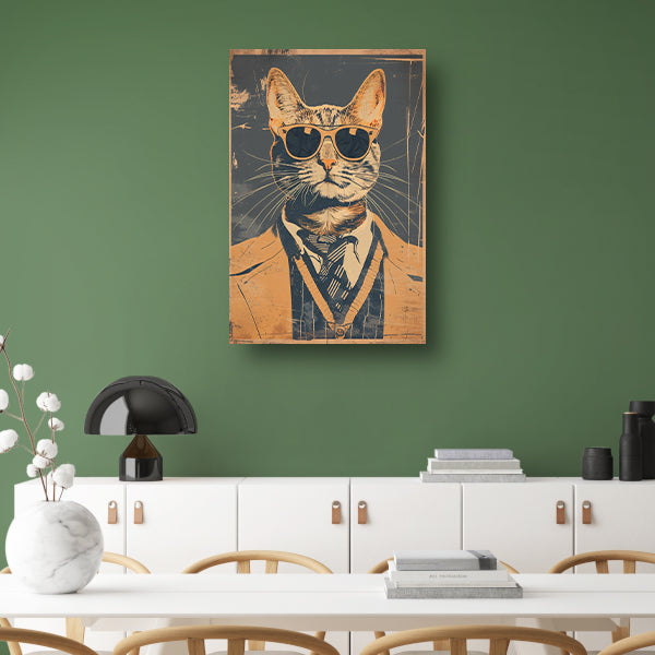 Pop-art kat in pak met stropdas. acrylglas