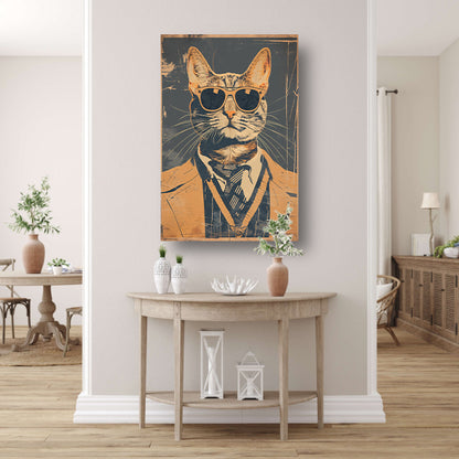 Pop-art kat in pak met stropdas. acrylglas