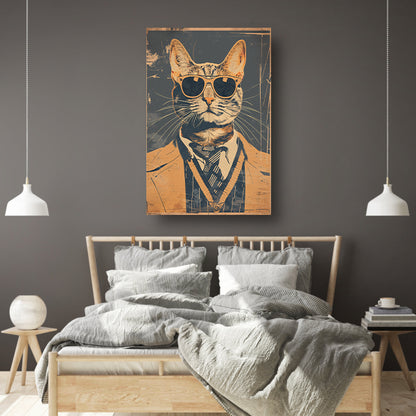 Pop-art kat in pak met stropdas. acrylglas