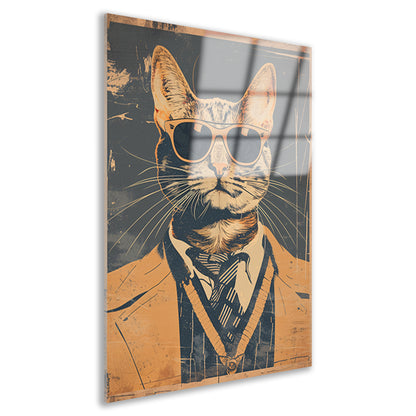 Pop-art kat in pak met stropdas. acrylglas
